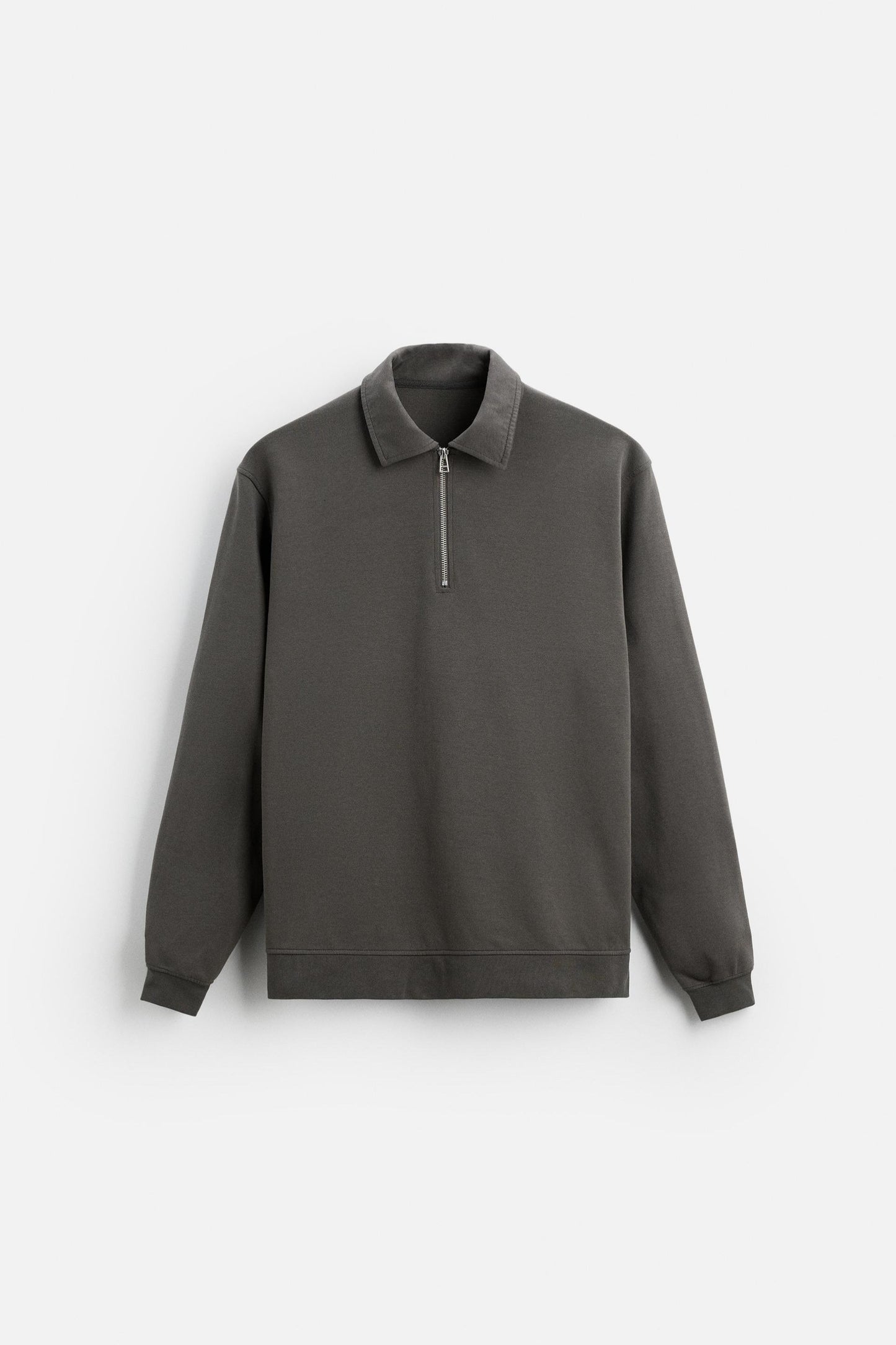 Cotton polo half zip grey