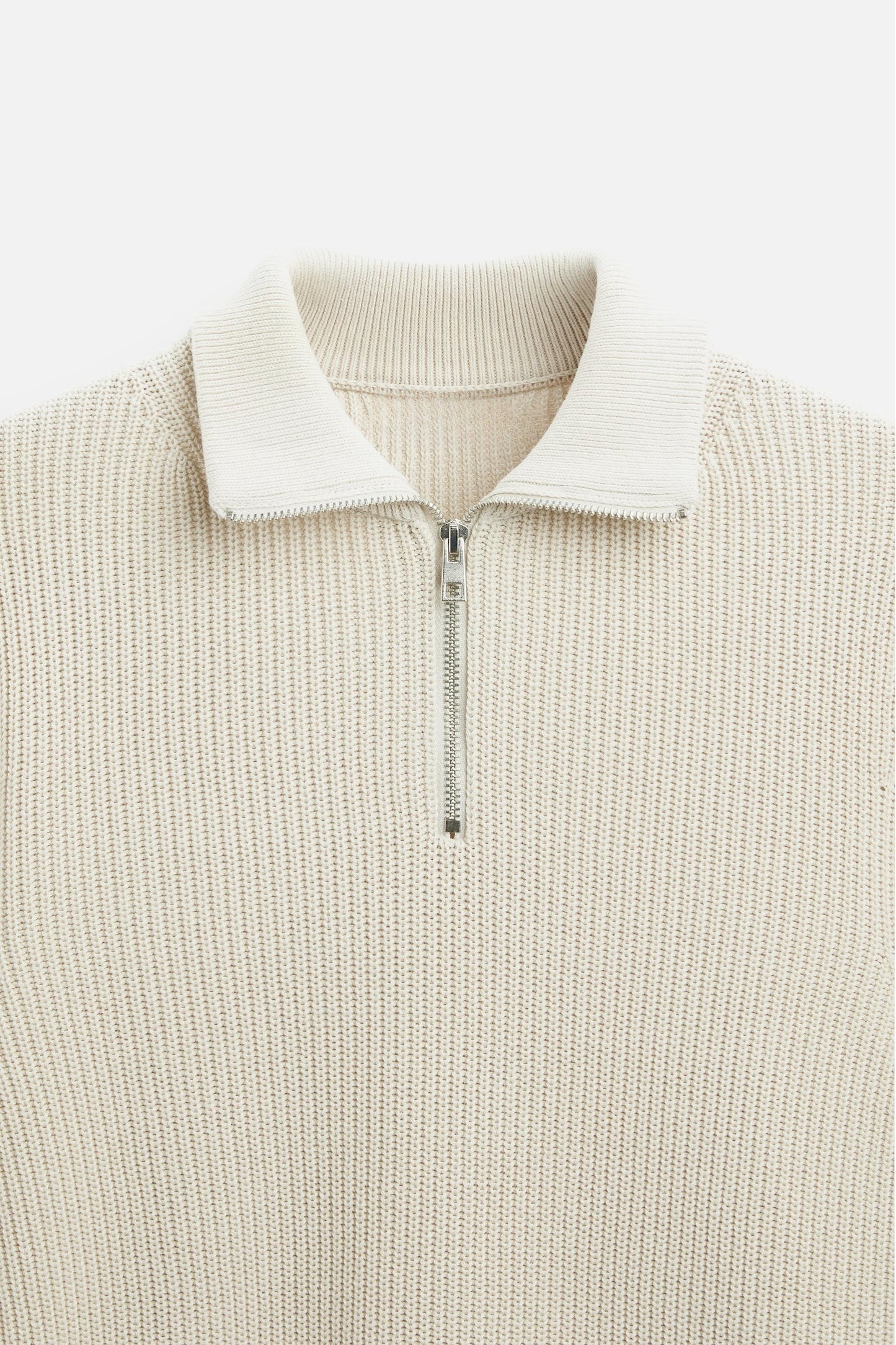 Cashwool ribbed sweater half zip white