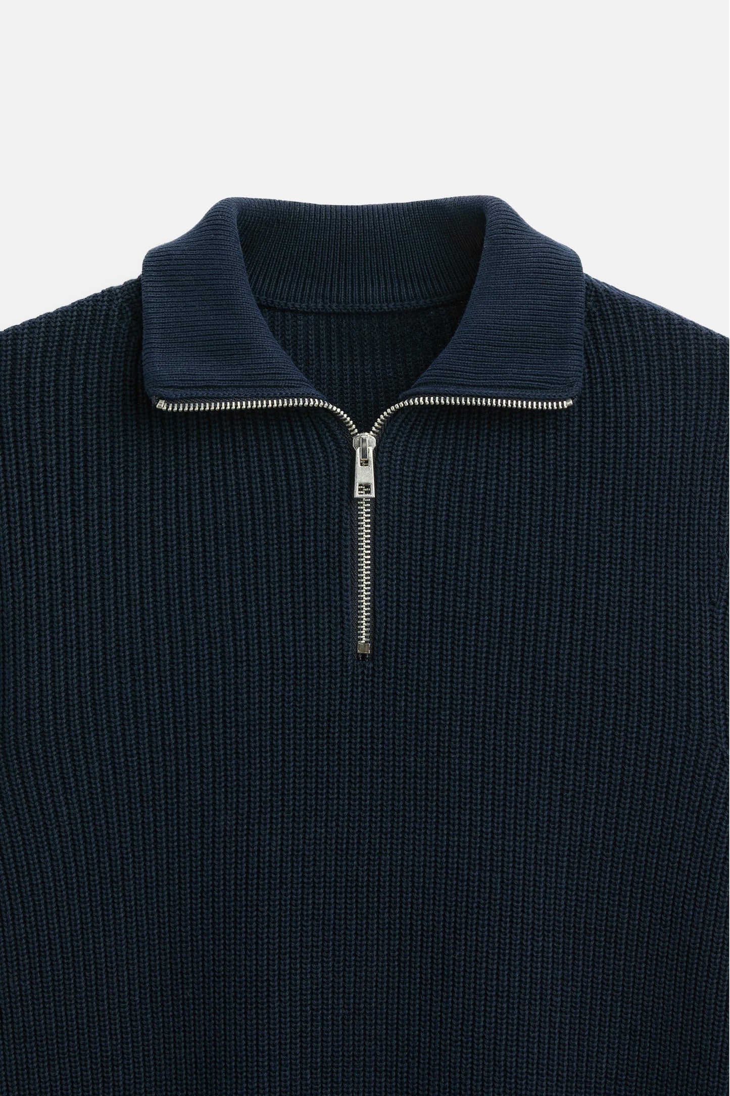 Cashwool ribbed sweater half zip navy blue