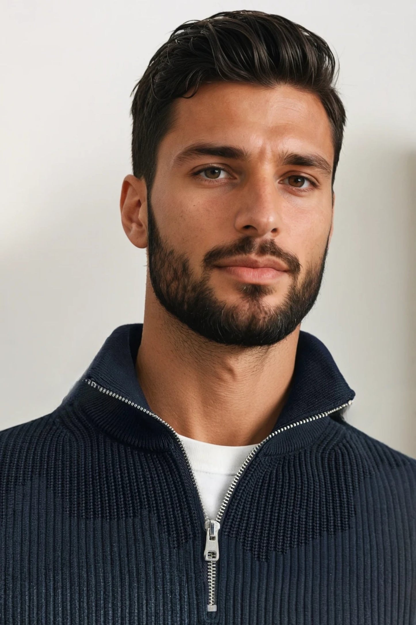 Cashwool ribbed sweater half zip navy blue