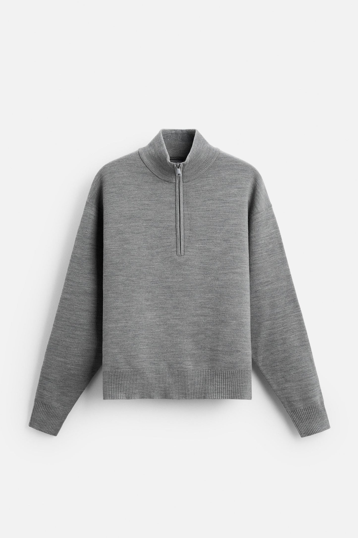 Cotton sweater with half zip gray