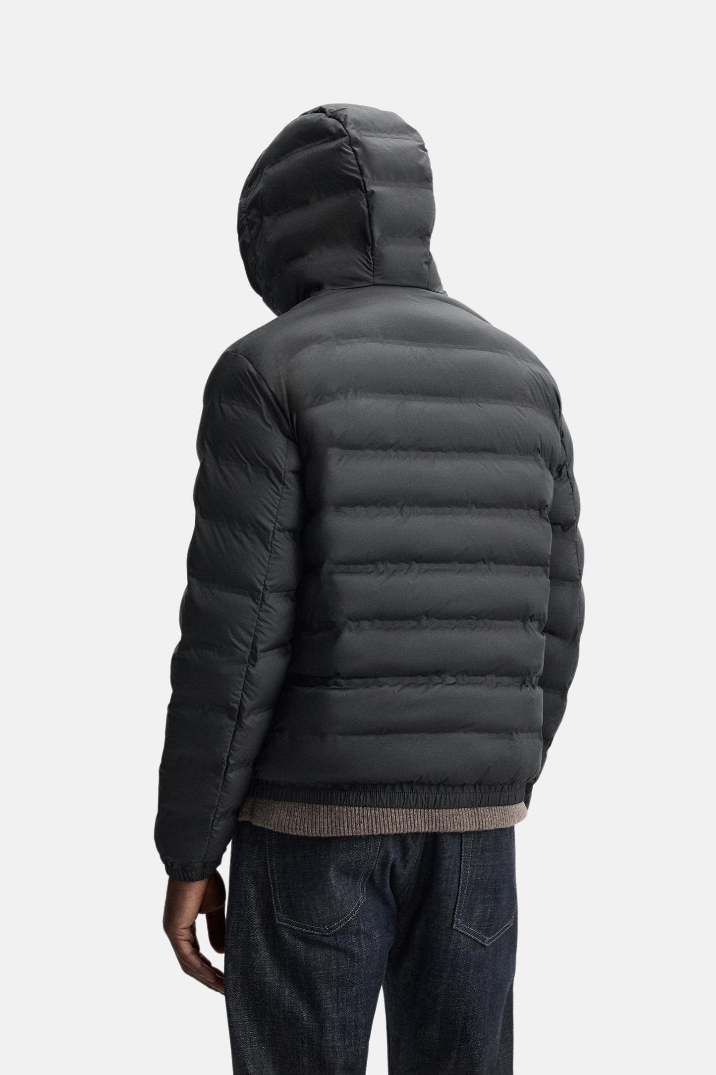 Black hooded quilted jacket