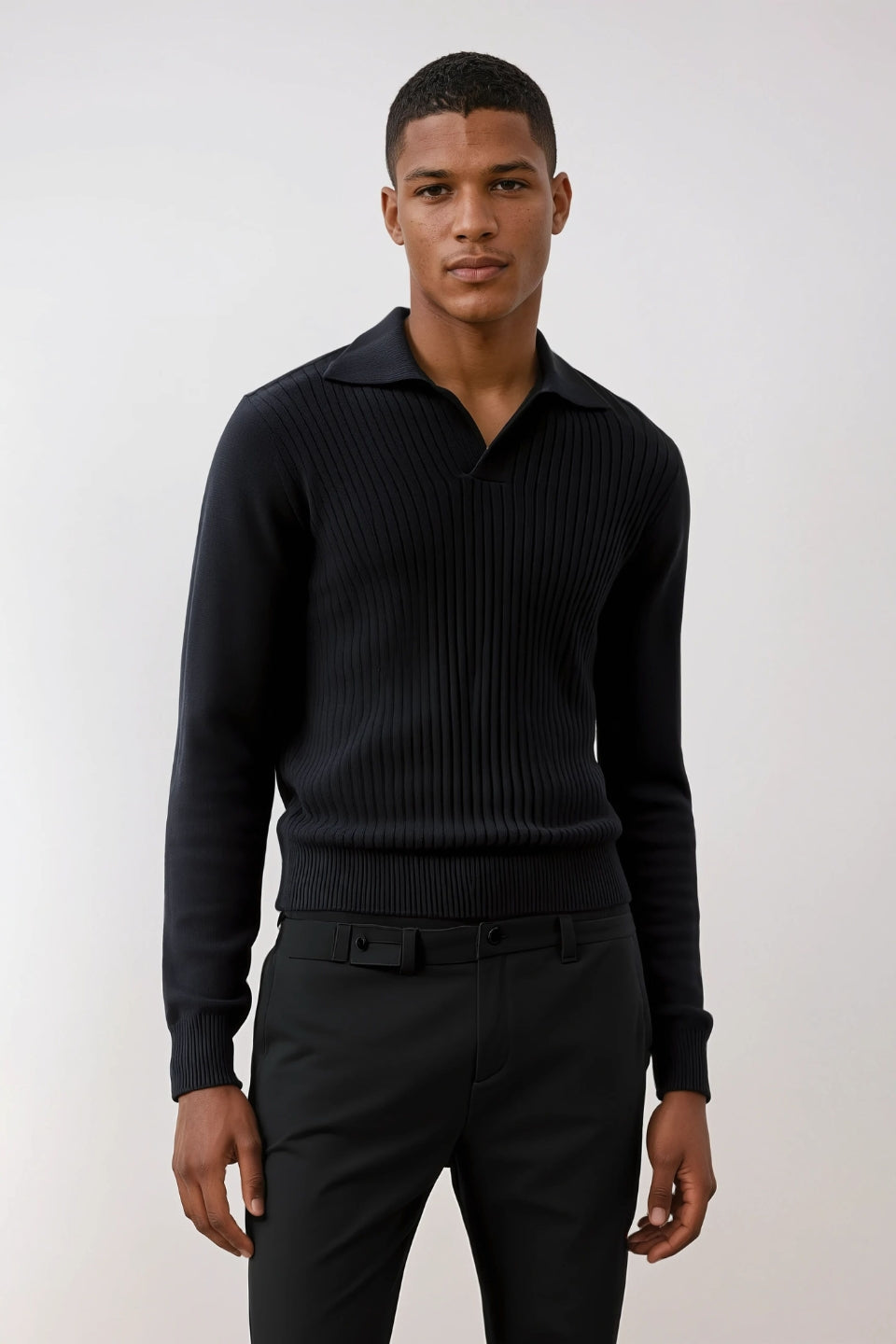 cashwool polo long black