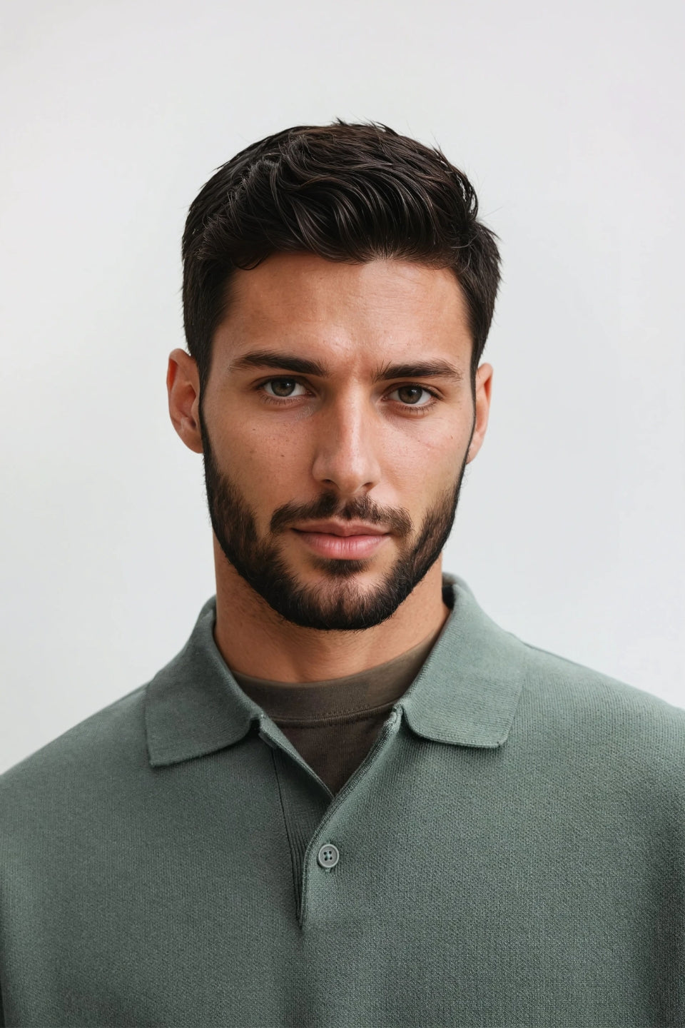 Cotton polo buttons long green