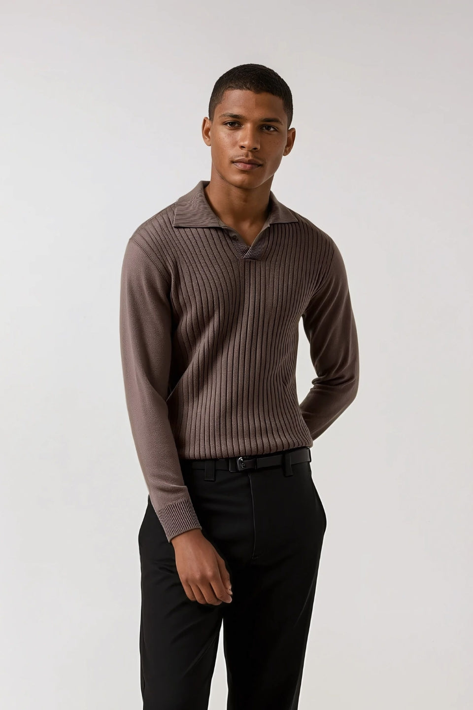 cashwool polo long brown