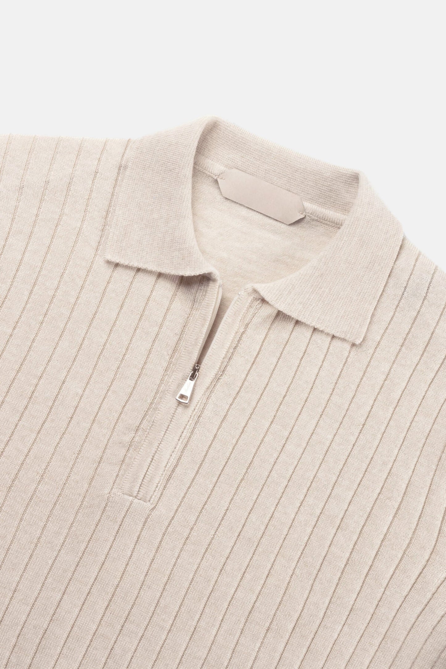 cashwool polo long half zip off white