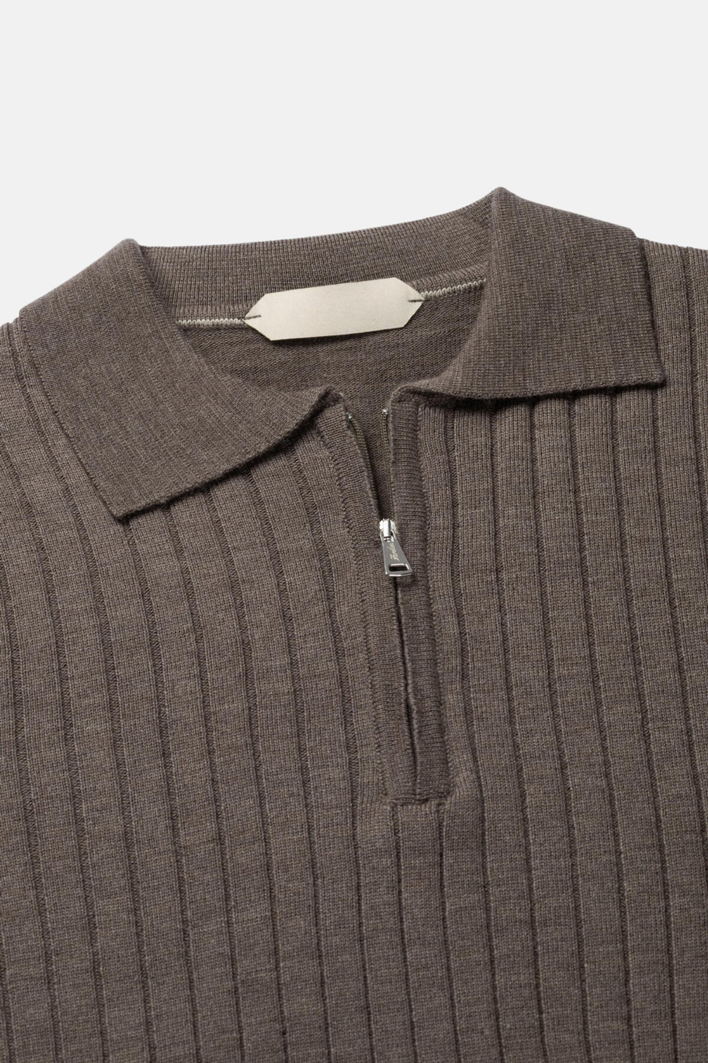 cashwool polo long half zip brown
