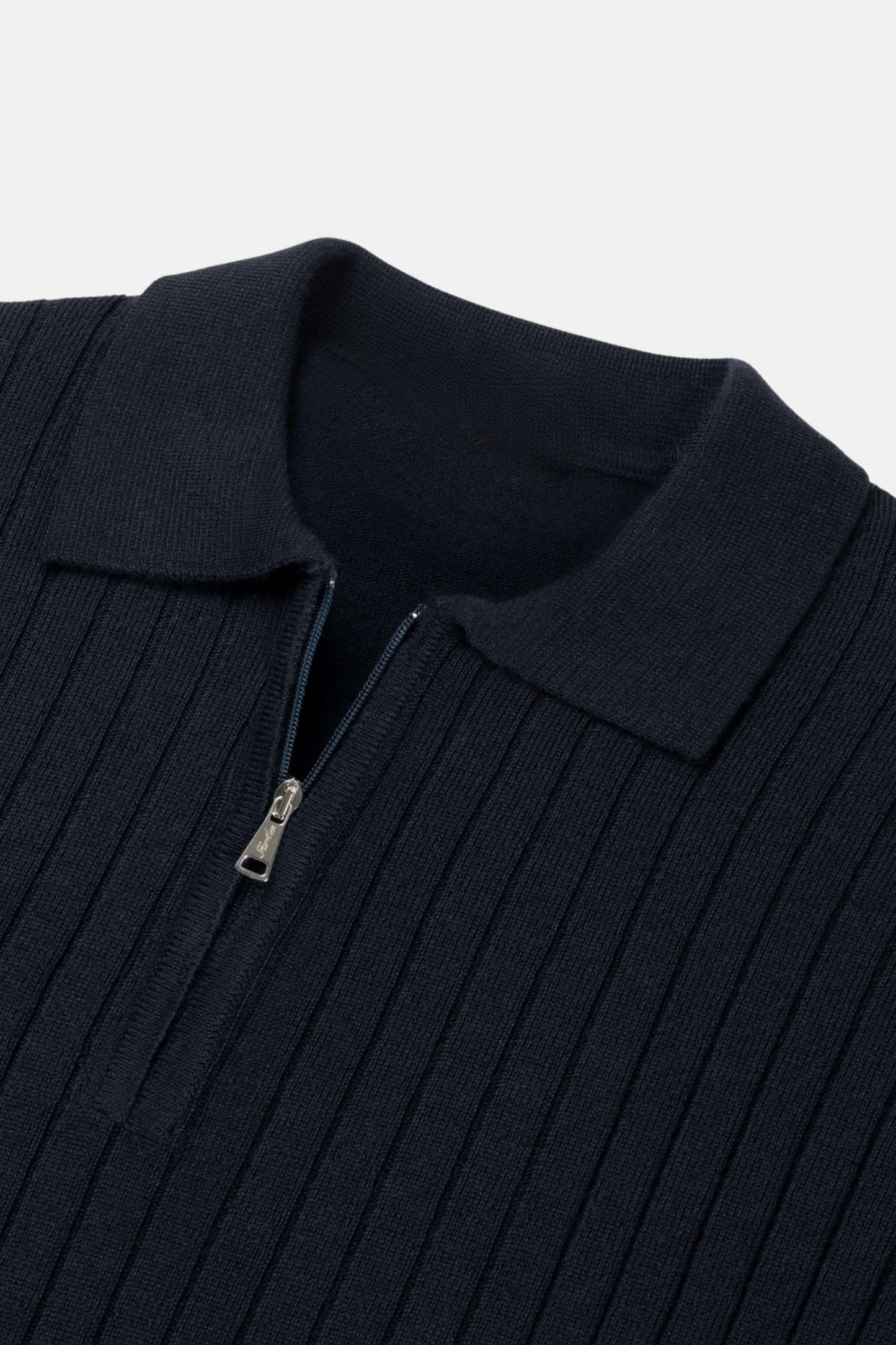 cashwool polo long half zip navy blue