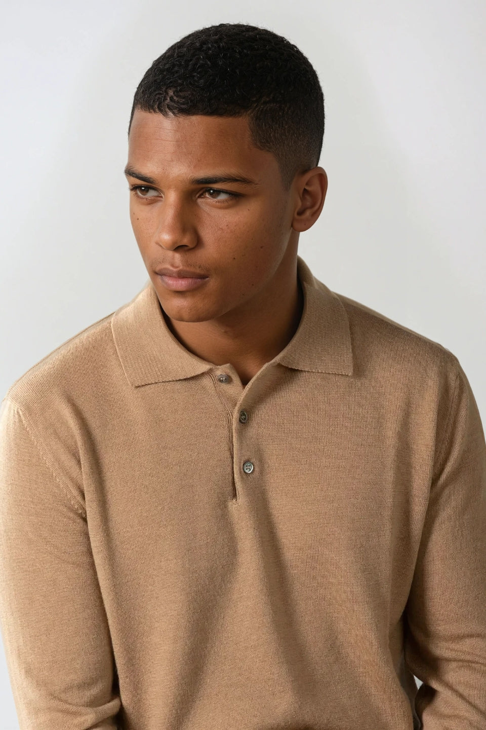 Cashwool polo buttons long caramel