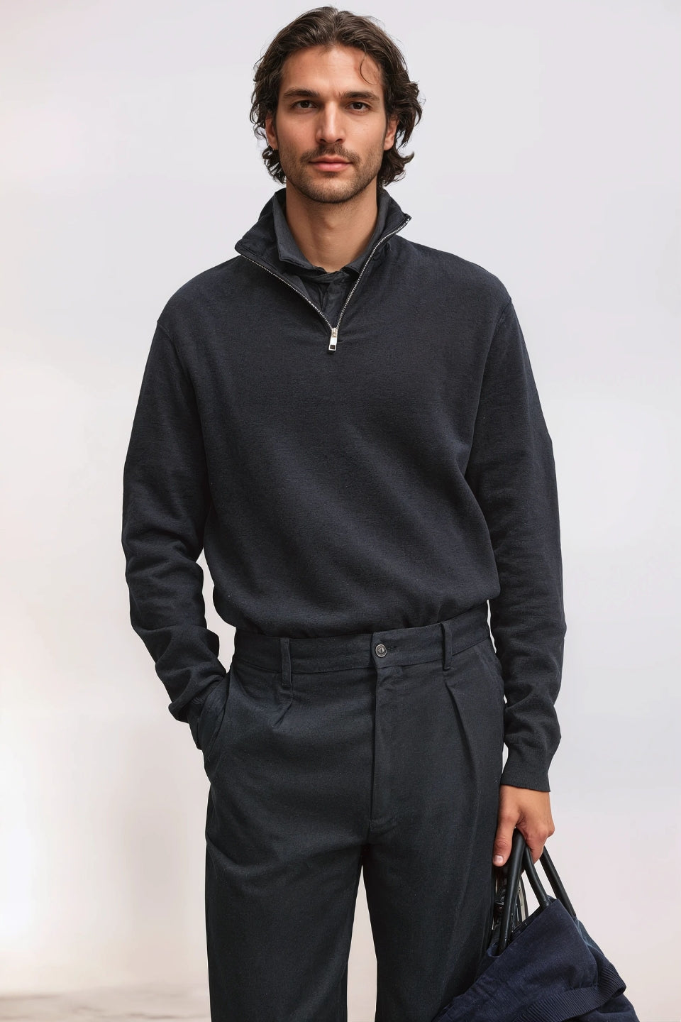 Cotton half zip sweater navy blue