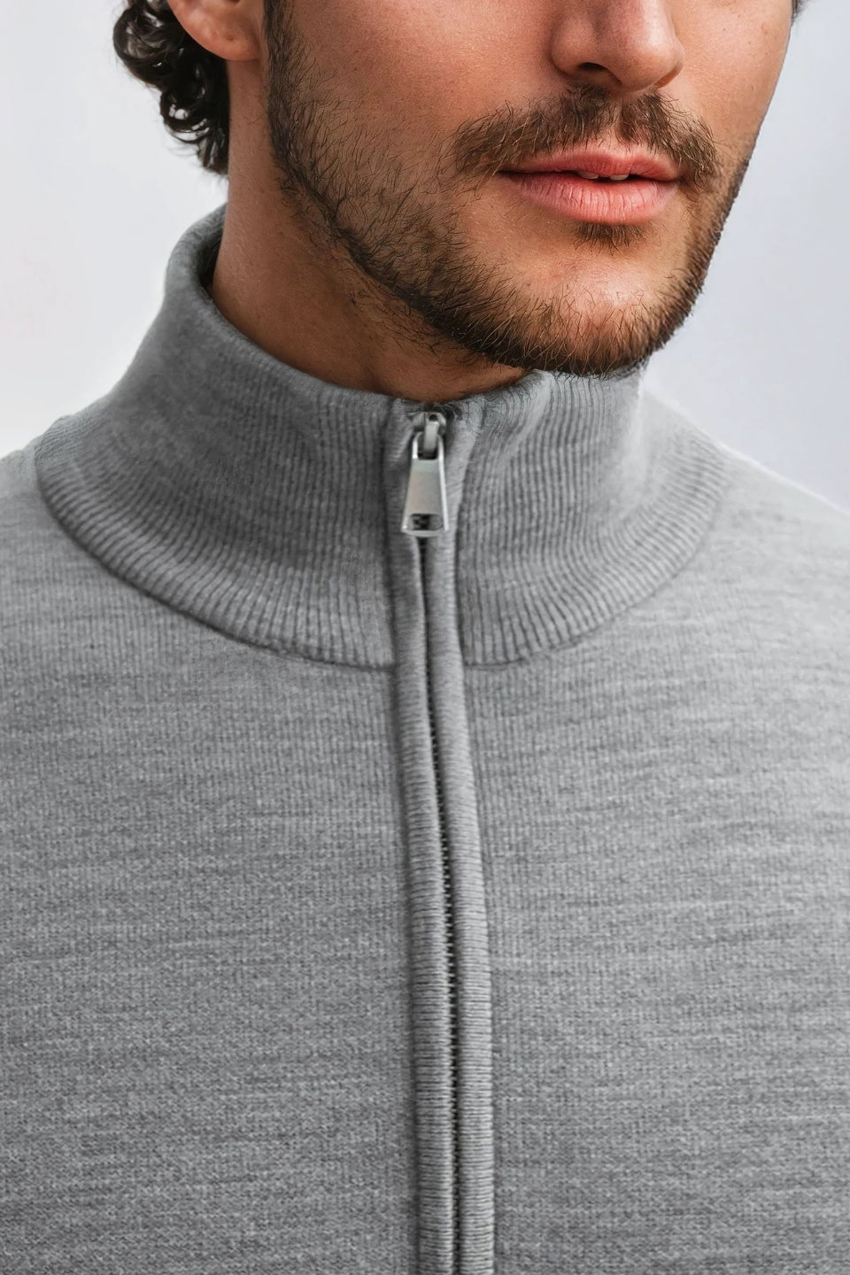 Cotton sweater with half zip gray