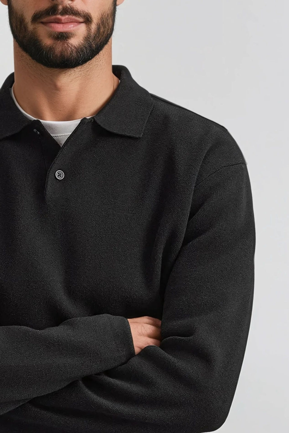 Cotton polo buttons long black