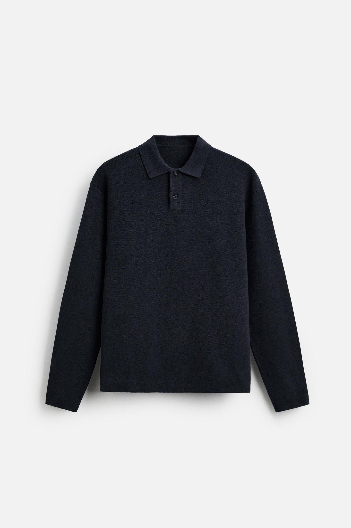 Cotton polo buttons long navy blue