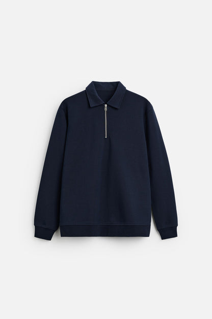 Cotton polo half zip navy blue