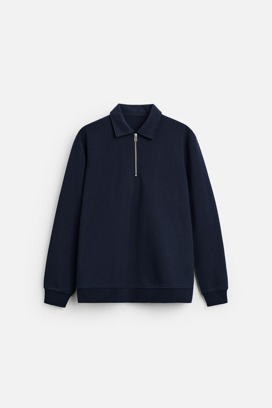 Cotton polo half zip navy blue