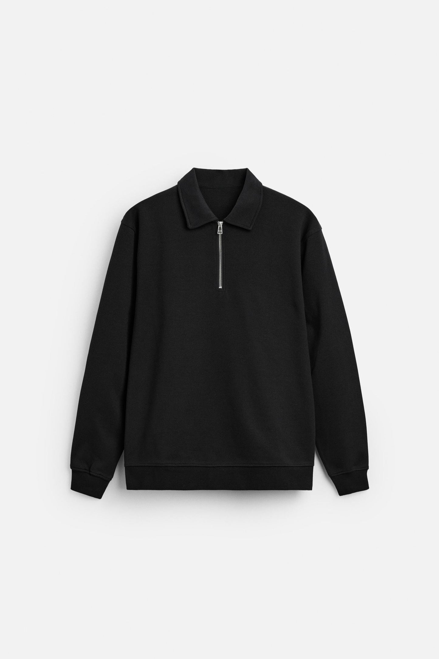 Cotton polo half zip black