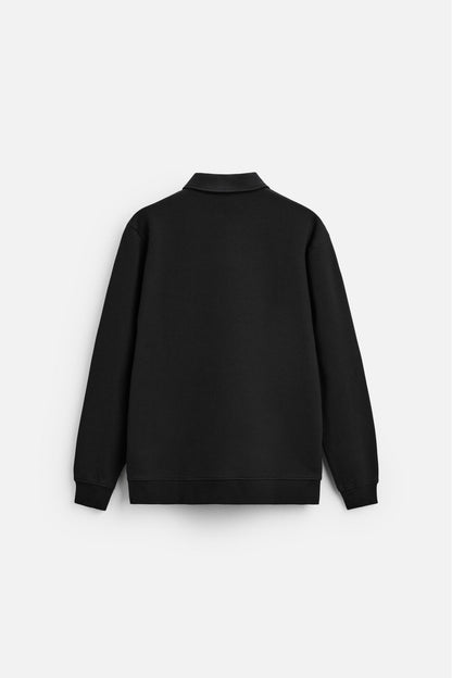 Cotton polo half zip black