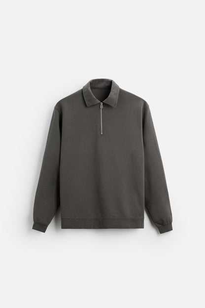 Cotton polo half zip grey