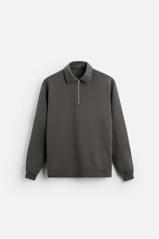 Cotton polo half zip grey