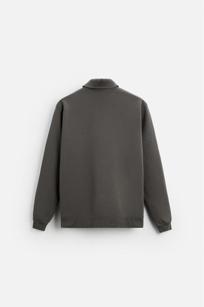 Cotton polo half zip grey