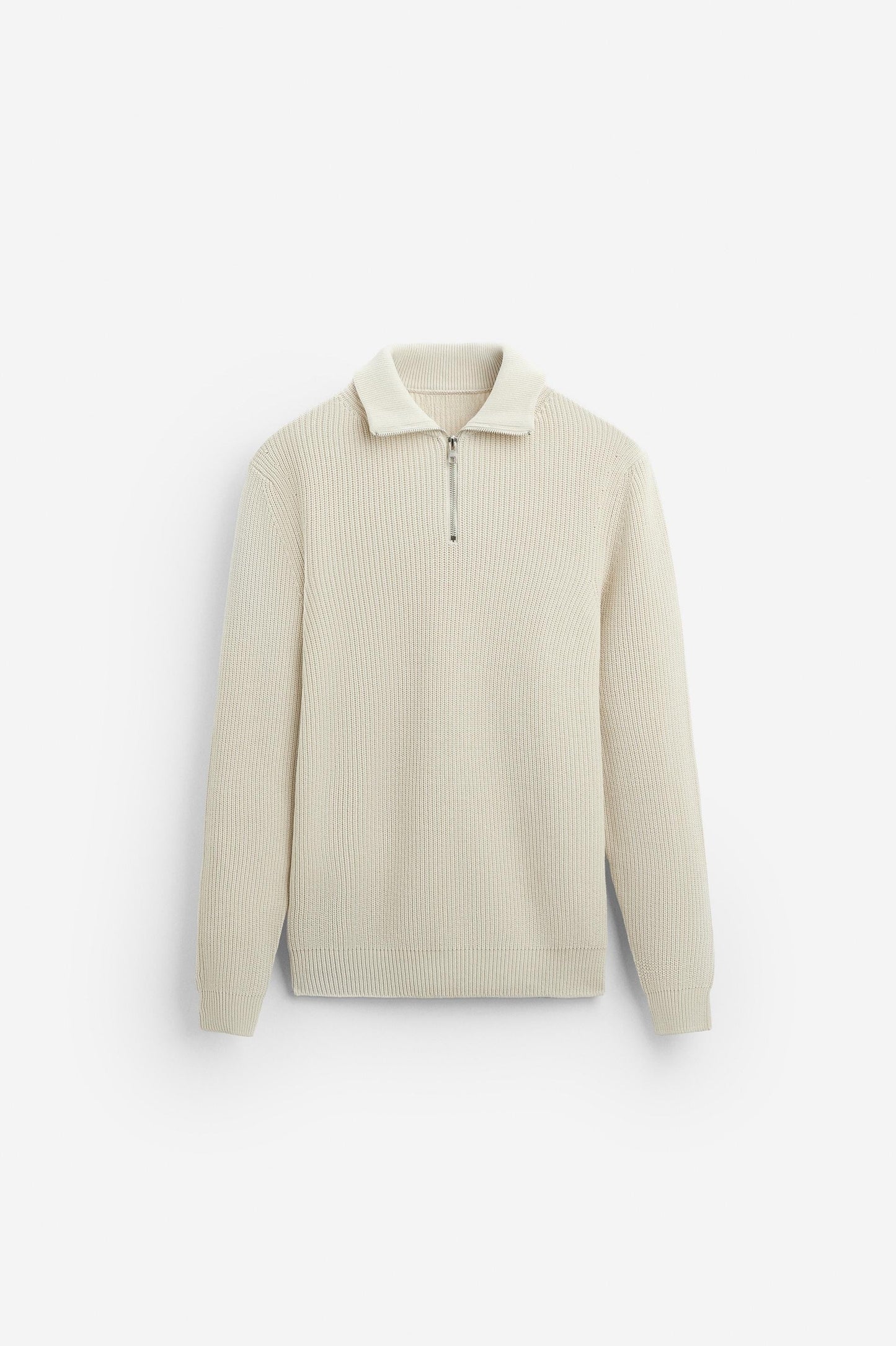 Cashwool ribbed sweater half zip white