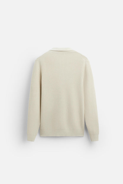Cashwool ribbed sweater half zip white