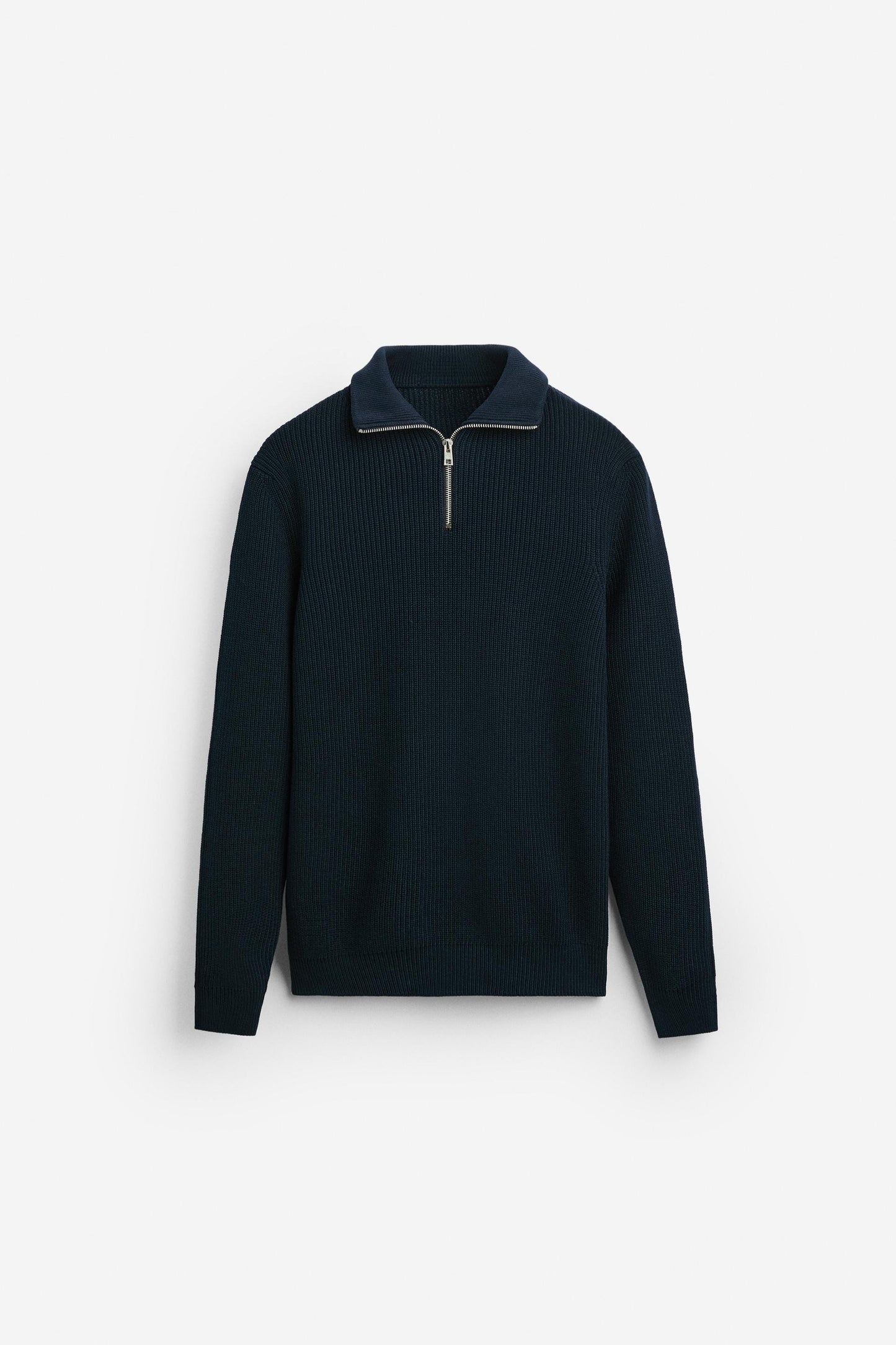 Cashwool ribbed sweater half zip navy blue