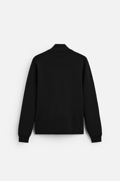 Cotton sweater with half zip black