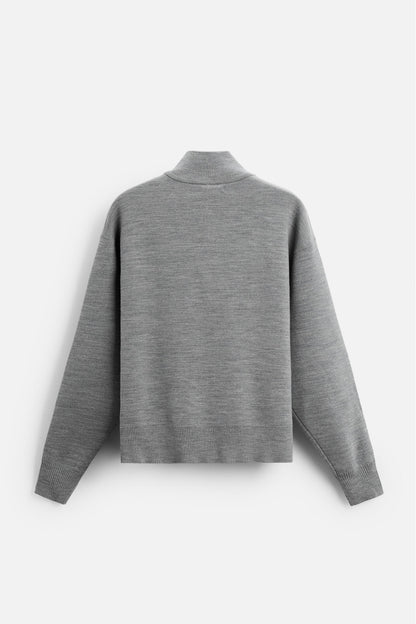 Cotton sweater with half zip gray