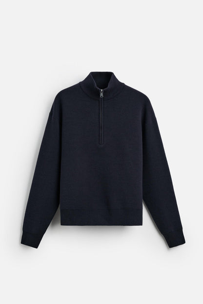 Cotton half zip sweater navy blue