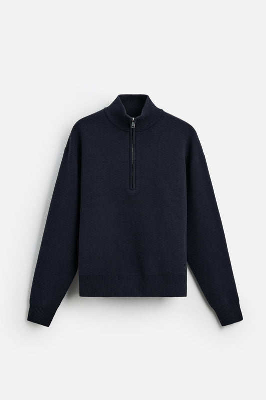 Cotton half zip sweater navy blue