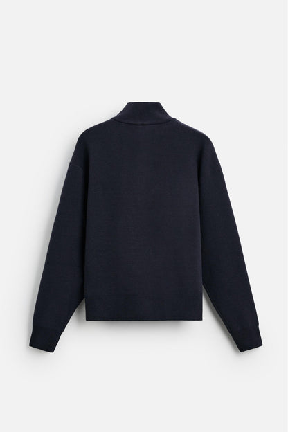 Cotton half zip sweater navy blue