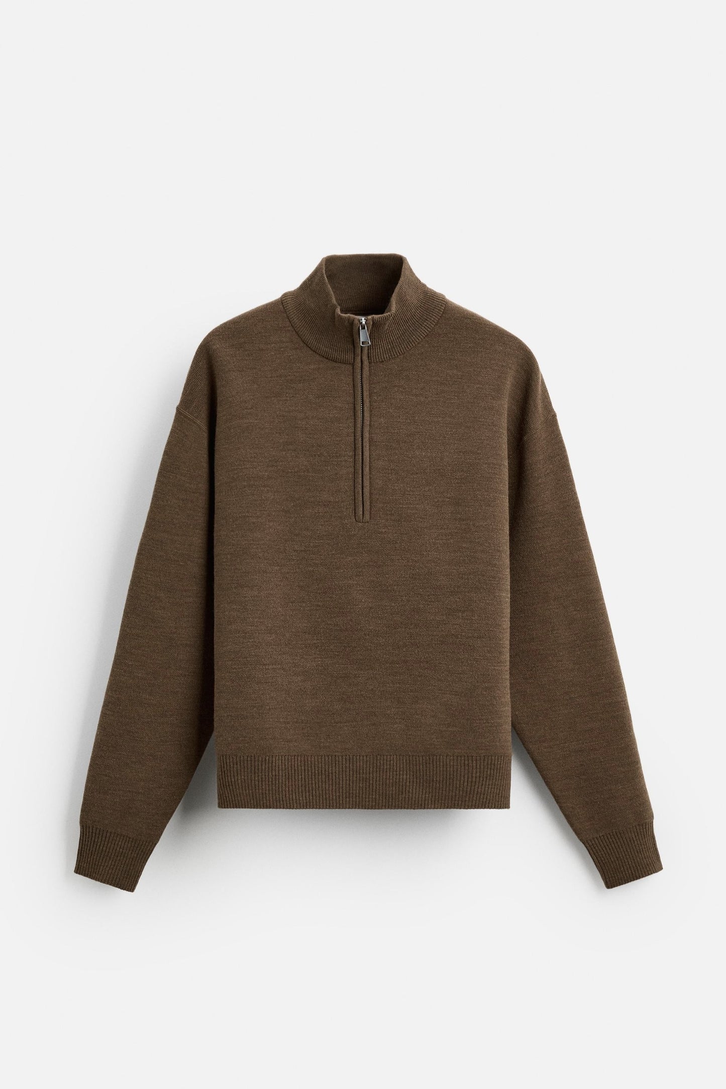 Cotton half zip sweater khaki-brown