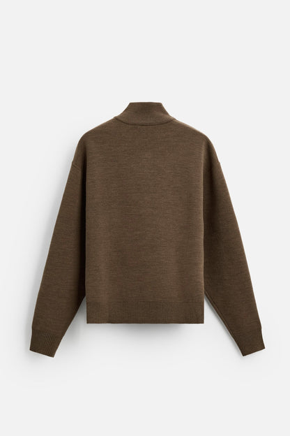 Cotton half zip sweater khaki-brown