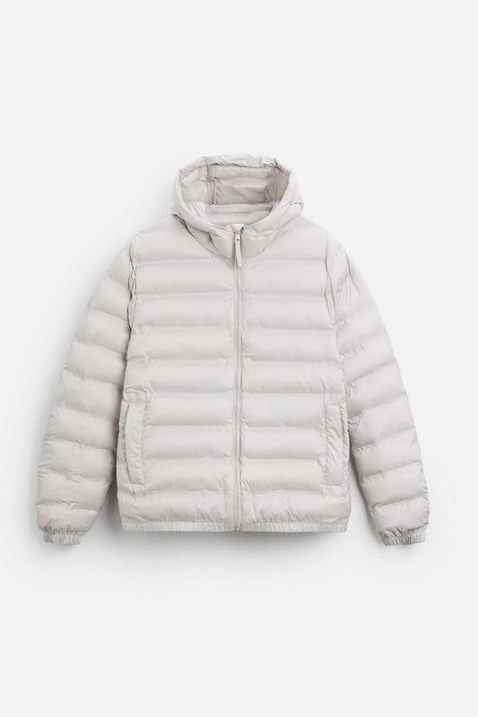 Padded jacket with hood light grey