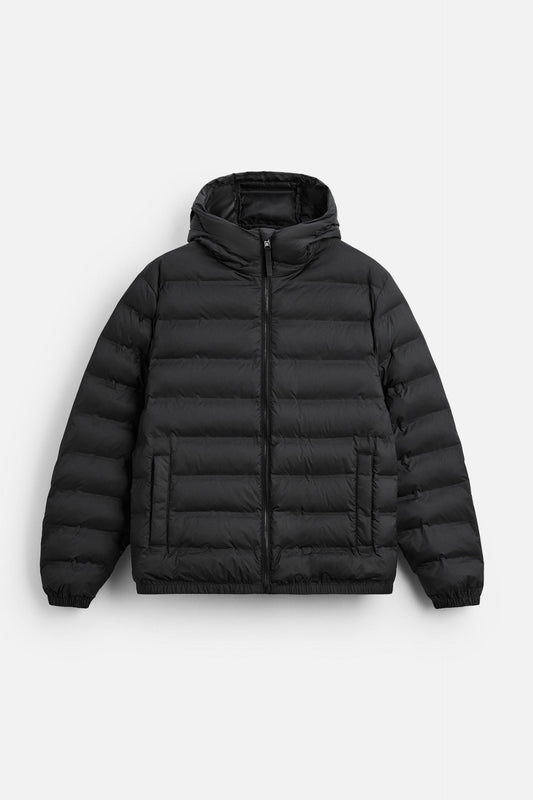 Black hooded quilted jacket