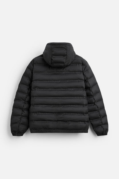 Black hooded quilted jacket