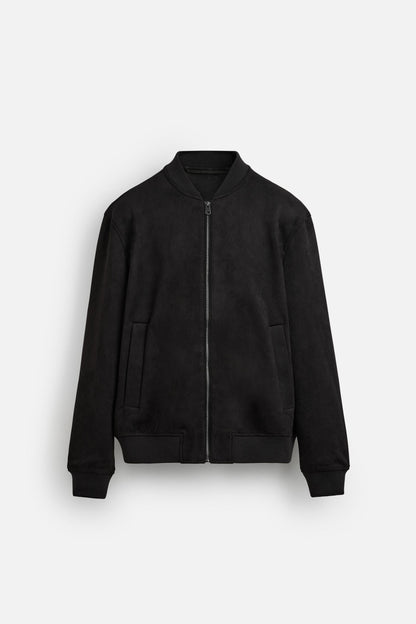 Luxurious suede bomber jacket black