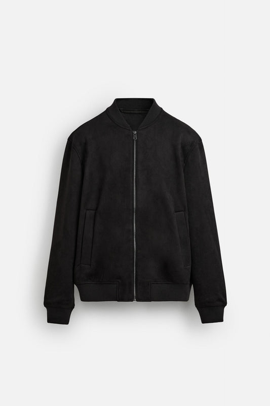 Luxurious suede bomber jacket black