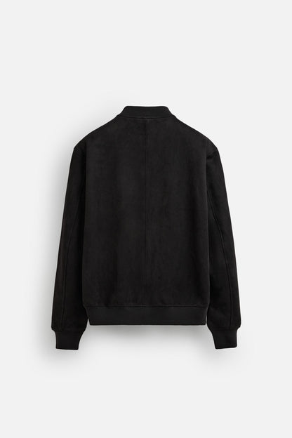 Luxurious suede bomber jacket black