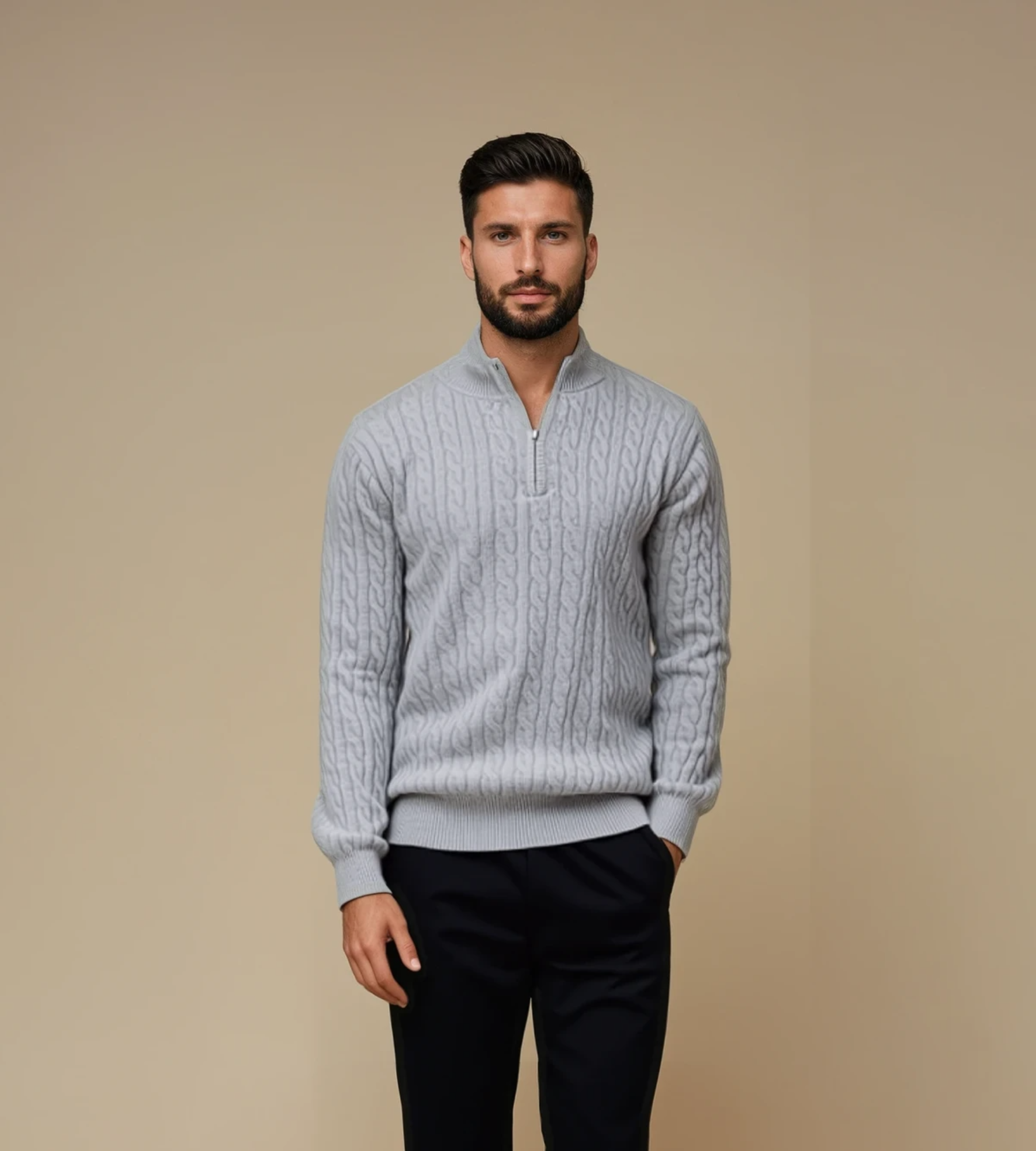 100% Cashmere cable sweater 1/4 zip