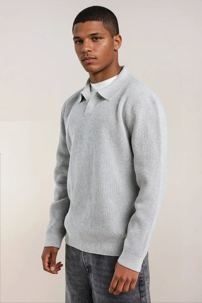 Cotton polo sweater with structure gray