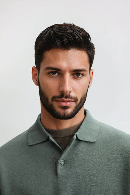Cotton polo buttons long green