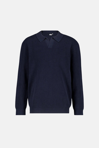 Cotton polo sweater with structure blue
