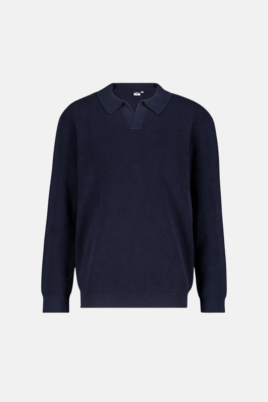 Cotton polo sweater with structure blue