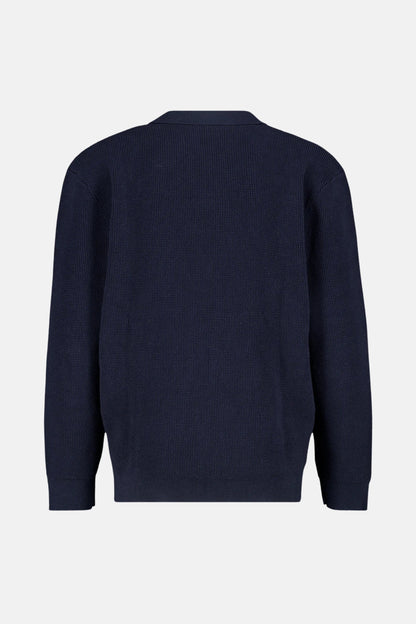 Cotton polo sweater with structure blue