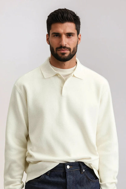 Cotton polo buttons long white