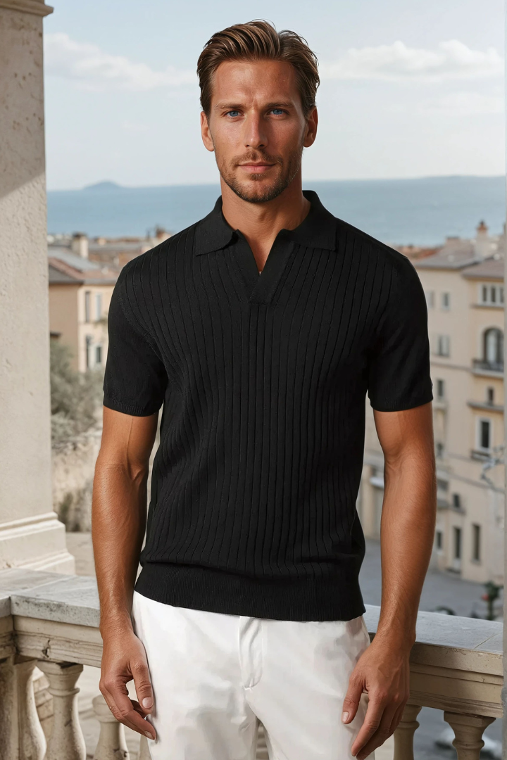 Cashwool ribbed polo black