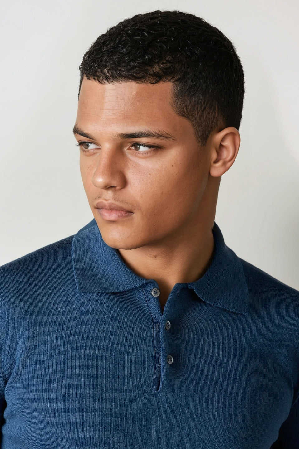 Cashwool polo buttons long blue