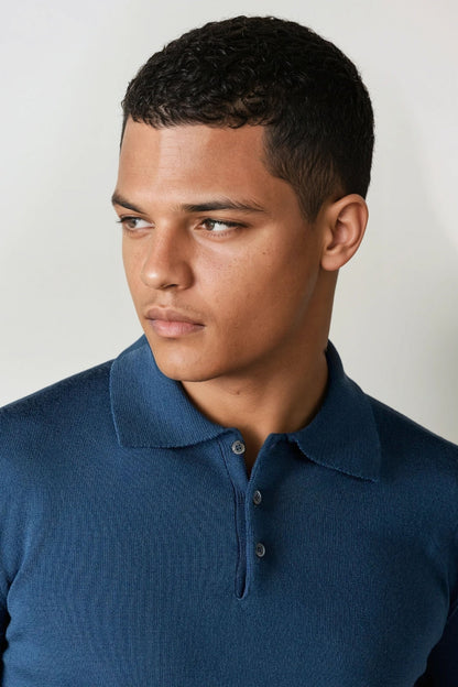 Cashwool polo buttons long blue